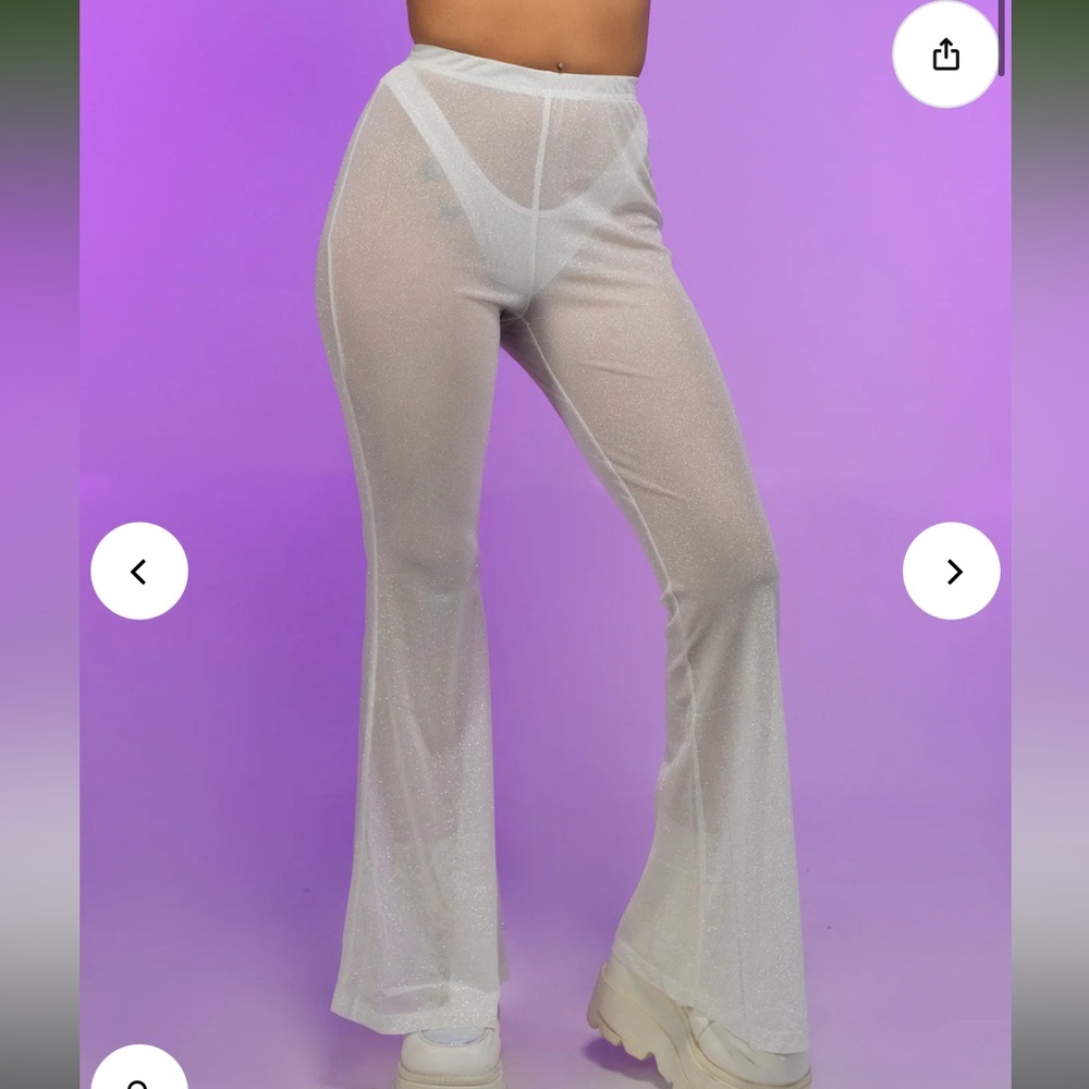 White glitter mesh bell bottoms